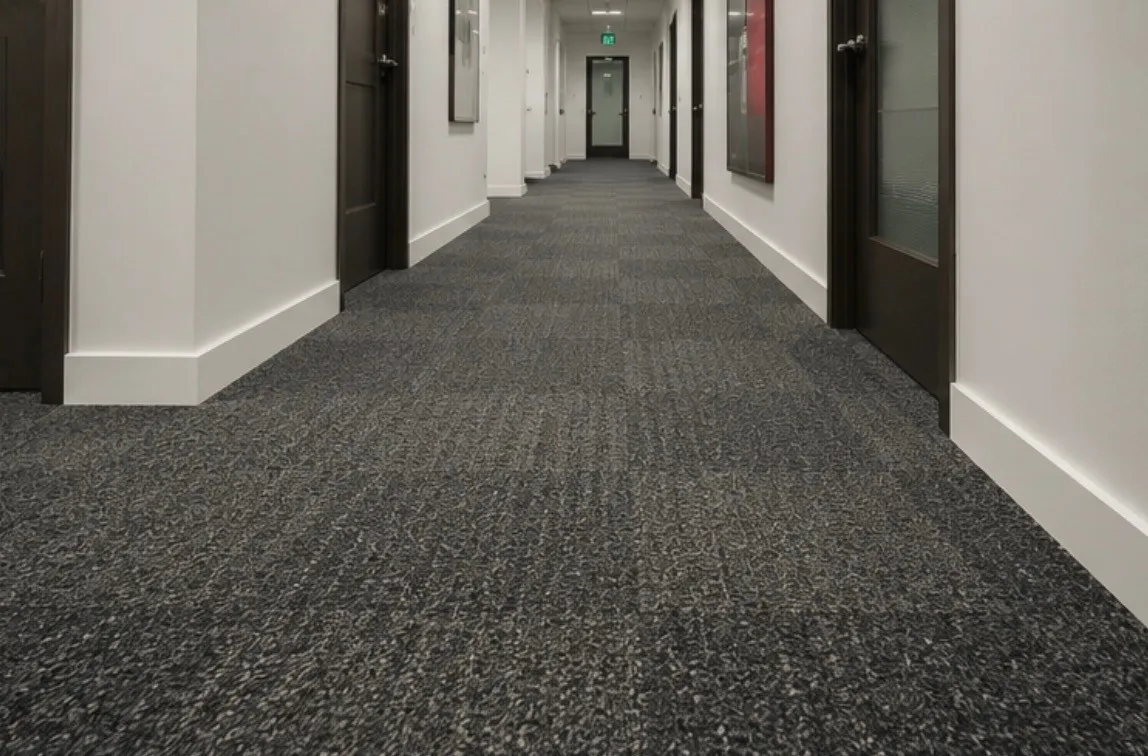 Carpet tile along an office corridor