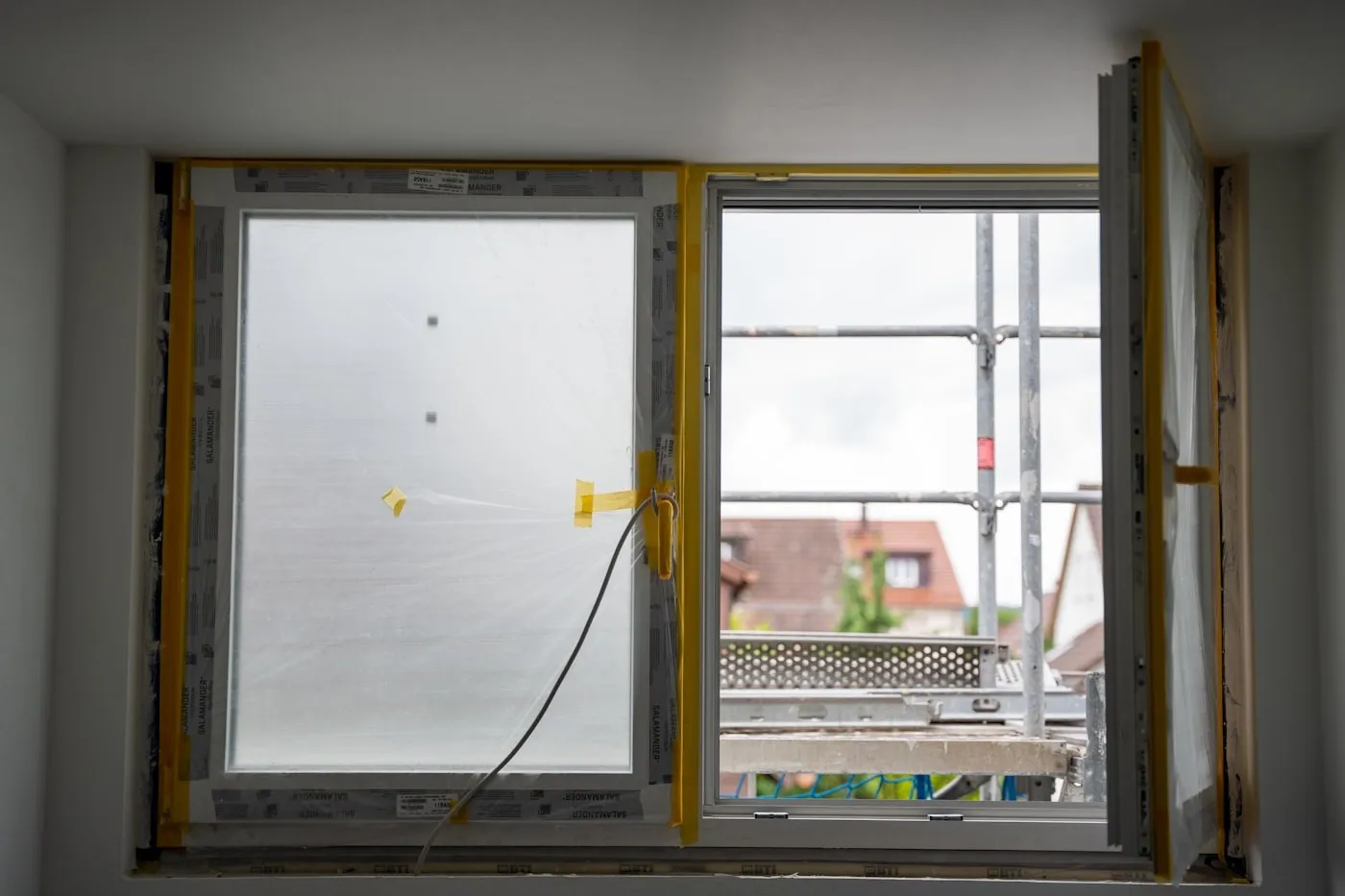 Window being installed from inside the room